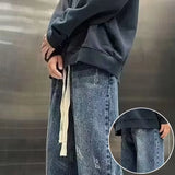 Riolio Men's Baggy Straight Leg Wide Leg Denim Pants Trend Concise Style Streetwear Trousers Daily Lace Up Design Hot Sale Jeans Male