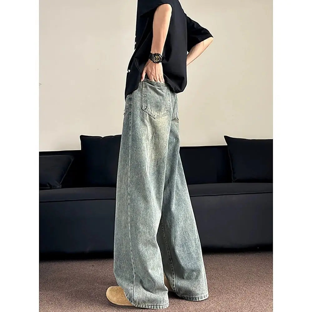 Riolio American hip-hop washed straight leg summer men and women trendy jeans couple 2025 loose retro personalized casual pants y2k