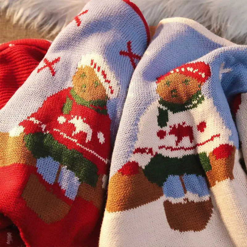 Riolio Round Neck Autumn/winter Ugly Christmas Sweater Japanese Vintage Loose Pullover Knitwear Little Bear Couple Red Knit Sweater Man