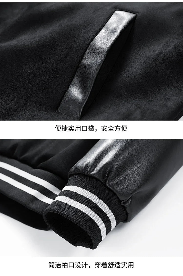 Riolio Bomber Wool Coat Premium Varsity Leather Wool Jacket High Street Jacket Men's Varsity Baseball College Leather Sleeves