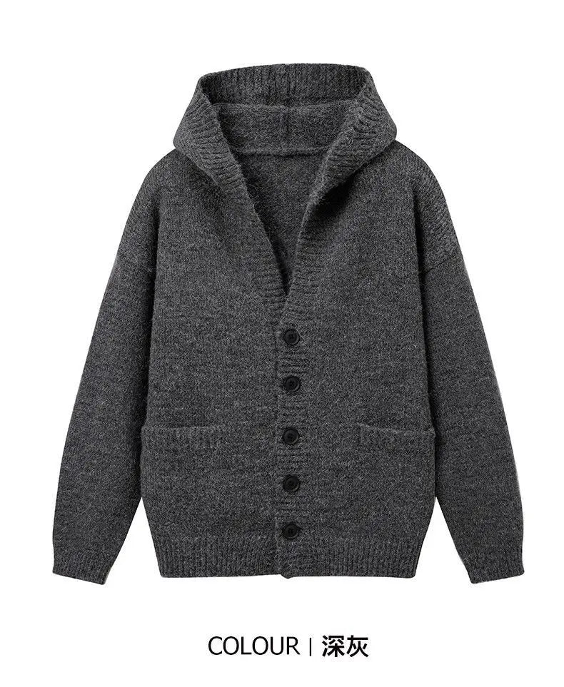 Riolio American-style autumn/winter streetwear unisex trendy hooded knit sweaters for couples with loose-fit retro Harajuku casual tops