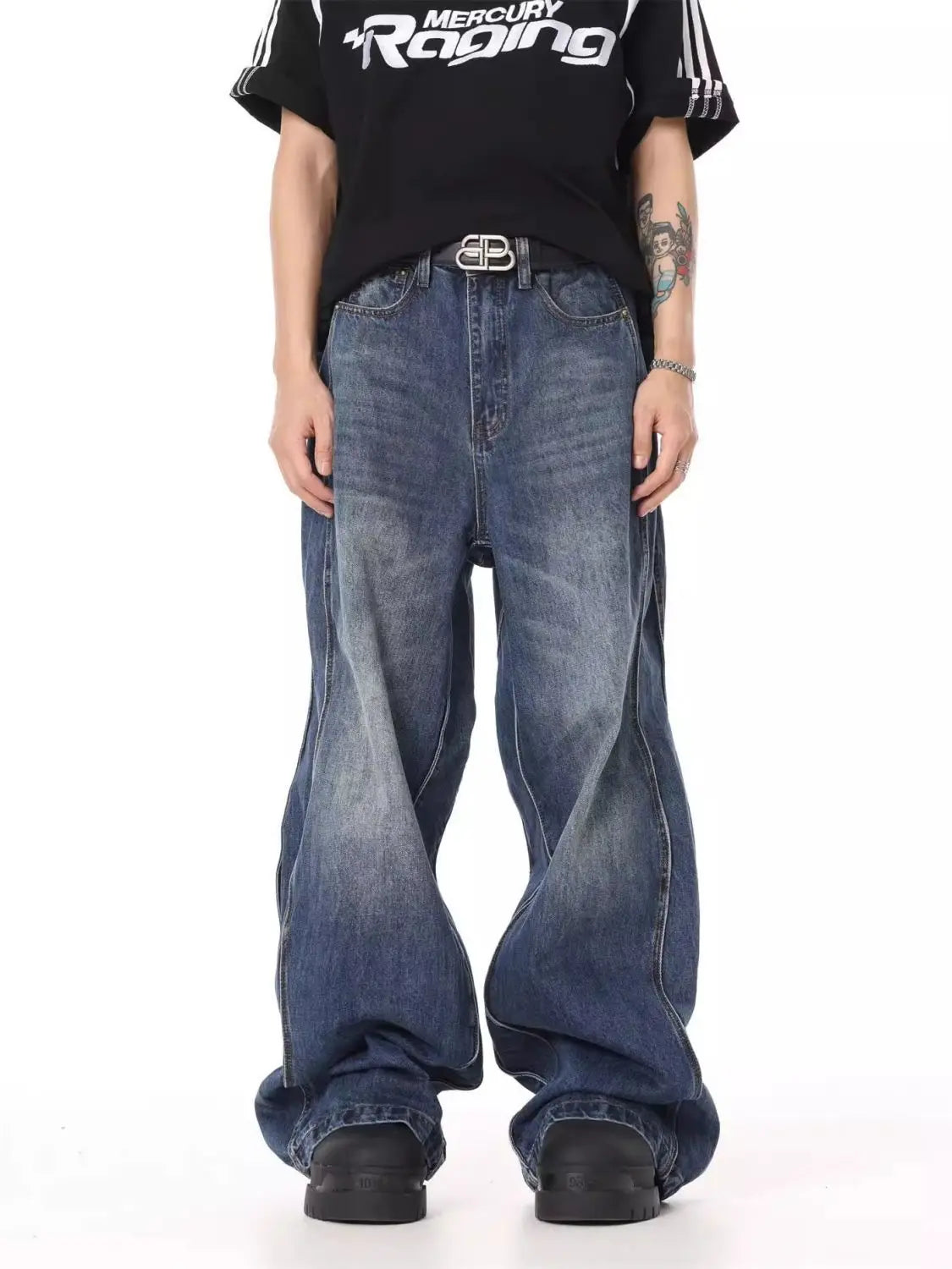 Riolio Hip hop high street American men and women trendy straight leg washed jeans for couples autumn Y2K loose retro casual pants
