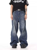 Riolio Hip hop high street American men and women trendy straight leg washed jeans for couples autumn Y2K loose retro casual pants