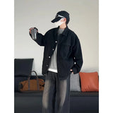 Riolio Spring Black Denim Jacket Men Fashion Retro Pocket Denim Jackets Men Streetwear Hip-hop Loose Bomber Jacket Mens Cowboy Coat