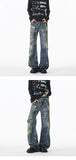 Riolio Jean Men Unique Design Graffiti Street Style Drag Jeans Urban Trendy Fashion Distressed Long Fit Casual Denim Pants Edgy Hip Hop