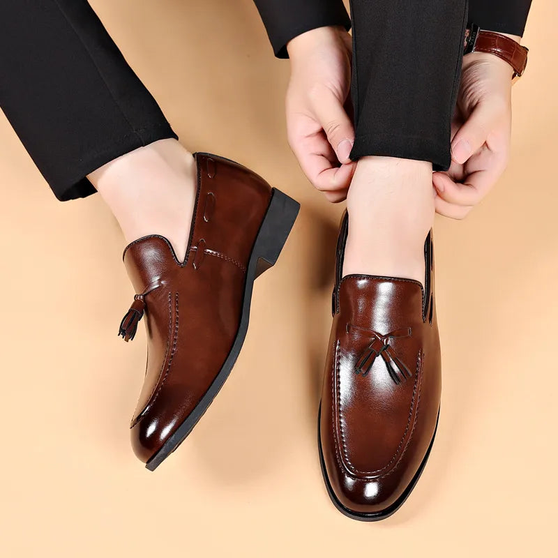 Riolio Designer Style Dress Shoes for Men Brand New Business Casual Shoes Slip on Leather Shoes Plus Size for Men Wedding Party Shoes