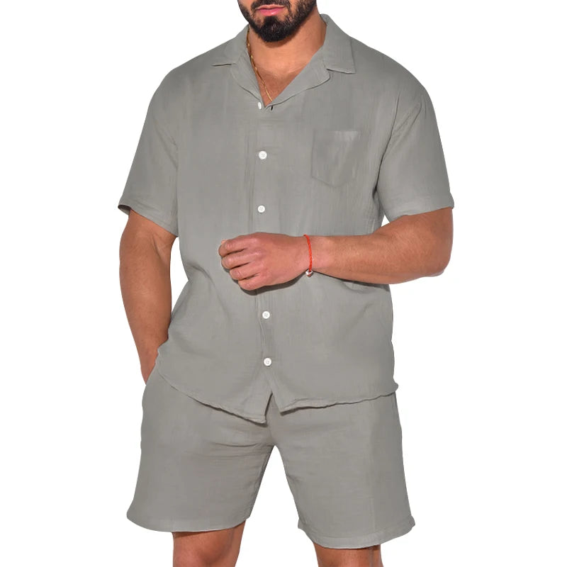 Riolio Summer Casual Fashion Suit For Men Lightweight Comfortable Lapel Short-sleeved Shirt Shorts Two-piece Sets Men's Clothing