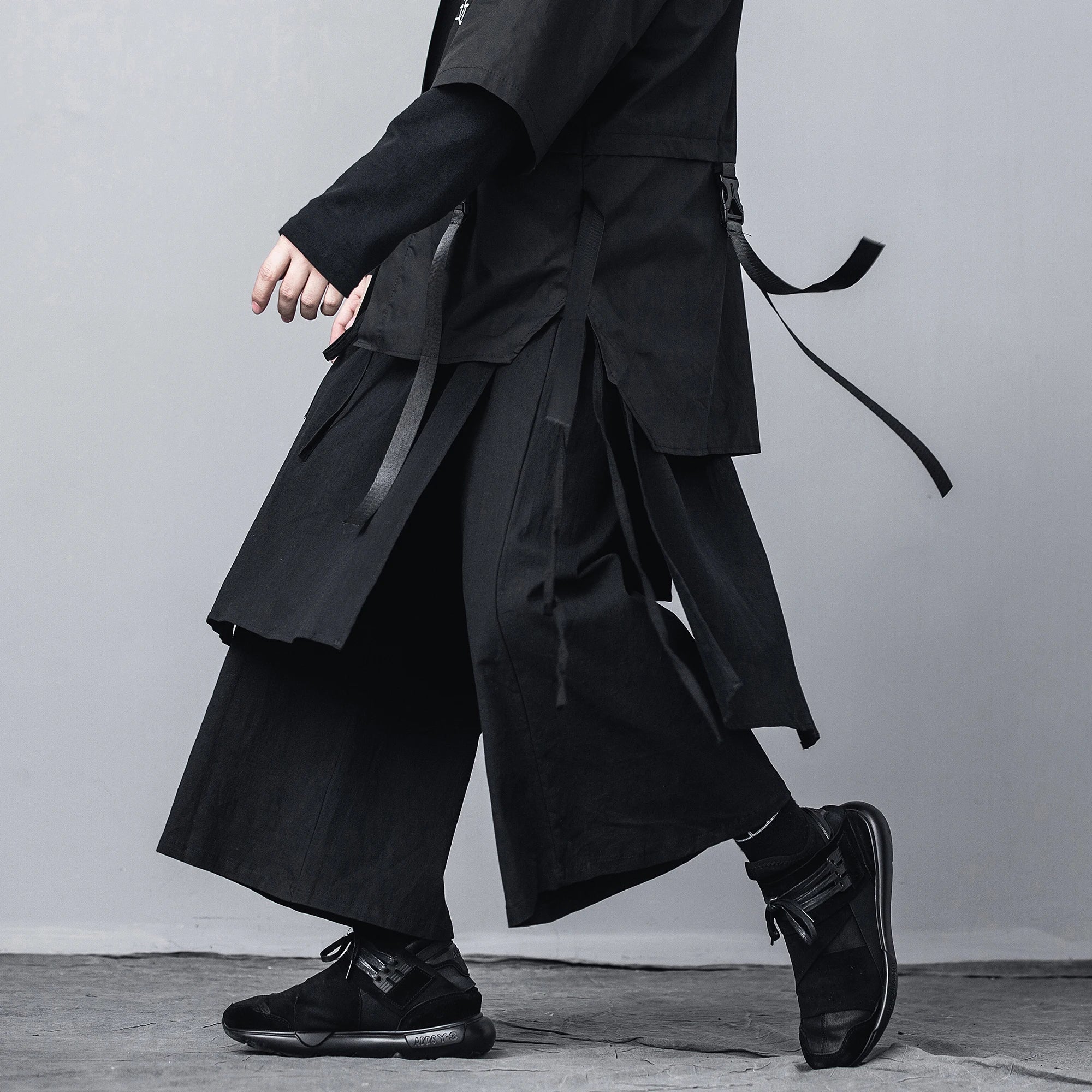 Riolio Mens Wide Leg Pants  Men Solid Color Joggers Streetwear Elastic Waist Pants Male Loose Irregular Skirts Trousers Men