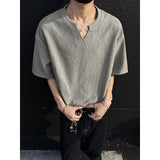 Riolio Summer Short Sleeved T-shirt Men Casual V-neck T Shirt Men Streetwear Korean Loose Pleated T Shirt Mens Top Large Size 5XL