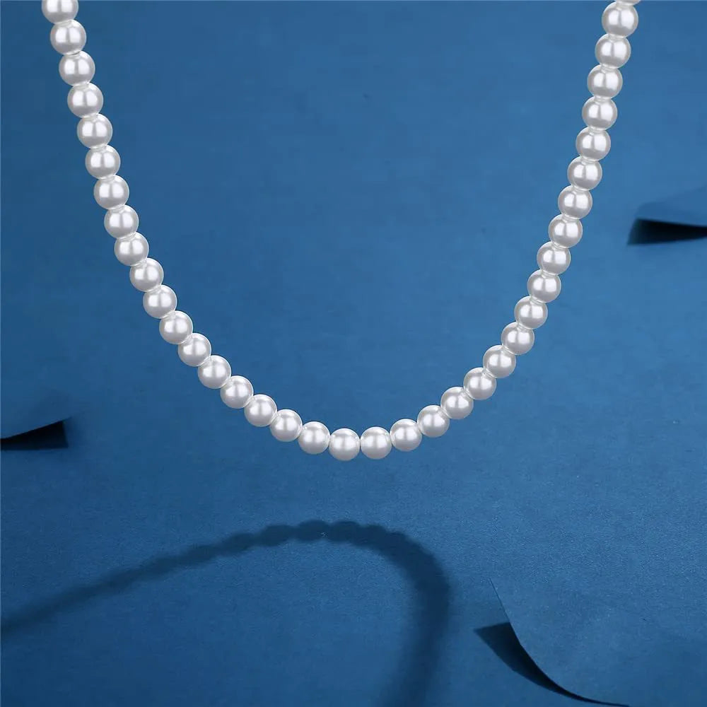 Riolio Pearl Necklace Men Simple Handmade Strand Bead Necklace New Trendy Men Jewelry for Women Girls Wedding Banquet Necklaces