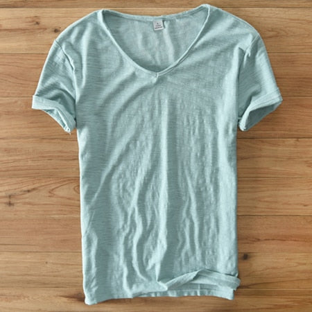 Summer T Shirt Men Linen Cotton Short Sleeve Tshirt V-neck Tops&Tee Breathable Comfortable Slim T-shirt Men Dropshopping