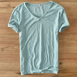 Summer T Shirt Men Linen Cotton Short Sleeve Tshirt V-neck Tops&Tee Breathable Comfortable Slim T-shirt Men Dropshopping