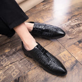 Riolio Men's Crocodile Dress Leather Shoes Lace-Up Wedding Party Shoes Mens Business Office Oxfords Flats Plus Size Men Fashion