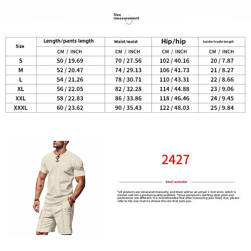 Riolio 2025 Summer Simplicity Men's Suit Loose Walf Checks Fabric Breathable Comfort and Casual Short Sleeve Shorts Two-Piece Suit