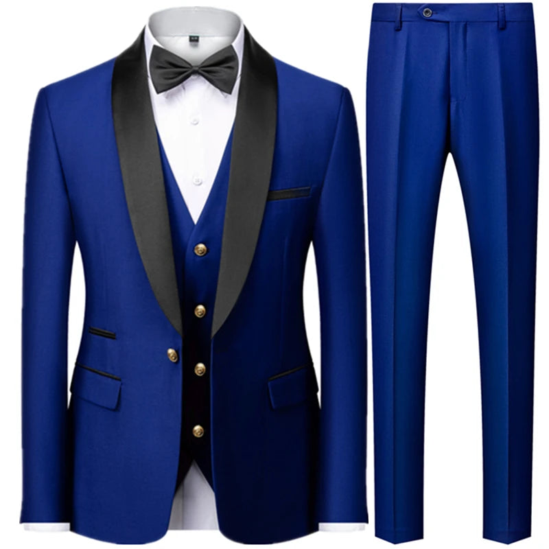 Riolio Suit Coat Pants Vest 3 Pcs Set / Fashion Men's Casual Boutique Business Wedding Groom Dress Blazers Jacket Trousers