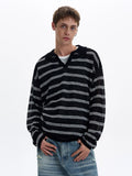 Riolio American Retro Striped Contrasting Color V-neck Long-sleeved Polo Shirt Men Women Loose Casual Bottoming Trendy Tops Aesthetic