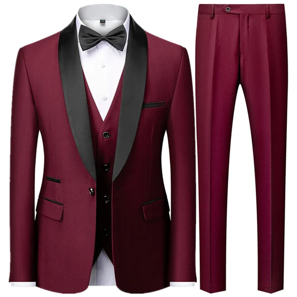 Riolio Suit Coat Pants Vest 3 Pcs Set / Fashion Men's Casual Boutique Business Wedding Groom Dress Blazers Jacket Trousers