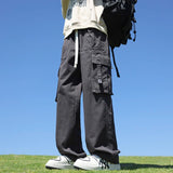 Riolio 6 Colors Men's 100% Cotton Cargo Casual Pants Baggy Straight Elastic Waist Comfortable Trousers Fashion Streetwear Male Clothes