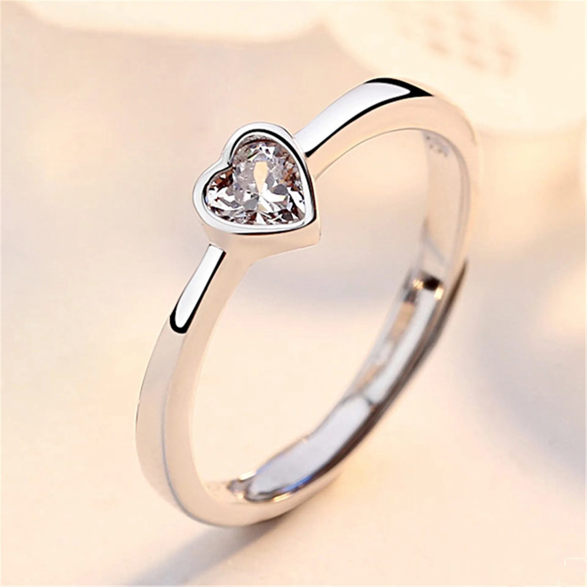 Riolio Valentines Day 2Pcs/sets Zircon Heart Matching Couple Rings Set Forever Endless Love Wedding Ring for Women Men Charm Jewelry