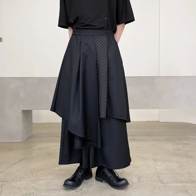 Riolio Mountain Village Yesis Men's Casual Black Pants Irregular Style Trendy Japanese Wind Tassel Sword Samurai Skort Summer