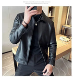 Riolio Windproof Stand Collar Zipper Cardigan Leather Jacket Motorcycle Leather Coat PU Leather Business Leather Jackets Men's Fashion