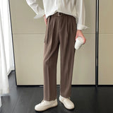 Riolio Men's Clothing Luxury Draped Baggy Belt Suit Pants Leisure Button-down Solid Color Straight Premium Elegant Dress Pants S-3XL