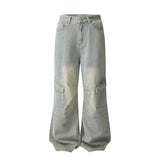 Riolio Men's Baggy Denim Trousers New Streetwear Wide Leg Loose Denim Pants Fashion Distressed Straight Pants