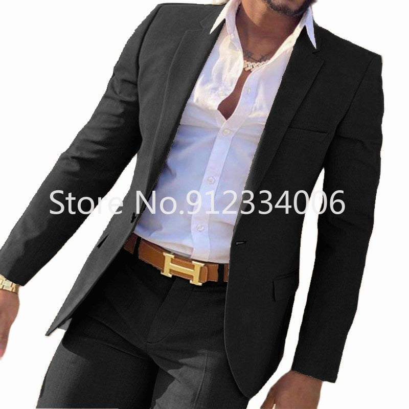 Riolio 2 Pieces Beige Suit for Men Slim Fit Wedding Groom Tuxedo Groomsmen Suits Male Fashion Smoking Costume Homme Blazer with Pants