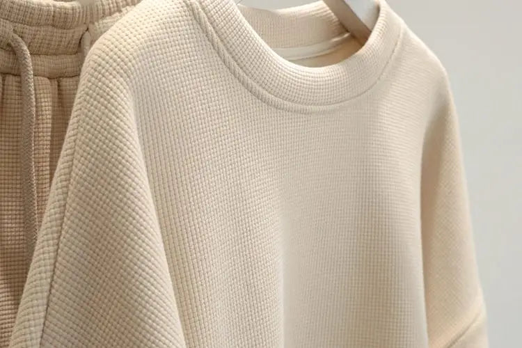 Riolio Korean Casual Sports Suit Large Size Plus Velvet Set Zipper Design Sports Sweatshirt Tying Trousers Casual Simple Two-piece Set