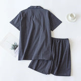 Riolio Men's Shorts Pajamas Suit for Summer Thin Short-sleeved Shorts Cotton Simple Plaid Design Pantalon Pijama Hombre Mens Sleepwear