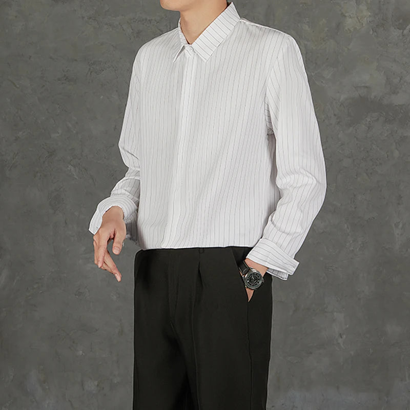 Riolio  New Naples Business Men Shirts Light Luxury Textured Lapel Striped Long Sleeve Cardigan Leisure Premium Commuter Blouse S-4XL