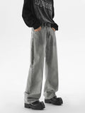 Riolio Autumn New Men's Fashion Baggy Jeans Gray Vintage High Street Wide Legs Denim Trousers Male Casual Straight Pants Streetwear