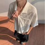 Riolio Summer Men's Clothing Light Luxury Jacquarded Suit Collar Shirts Streetwear Button-down Short Sleeve Retro Leisure Fashion M-3XL