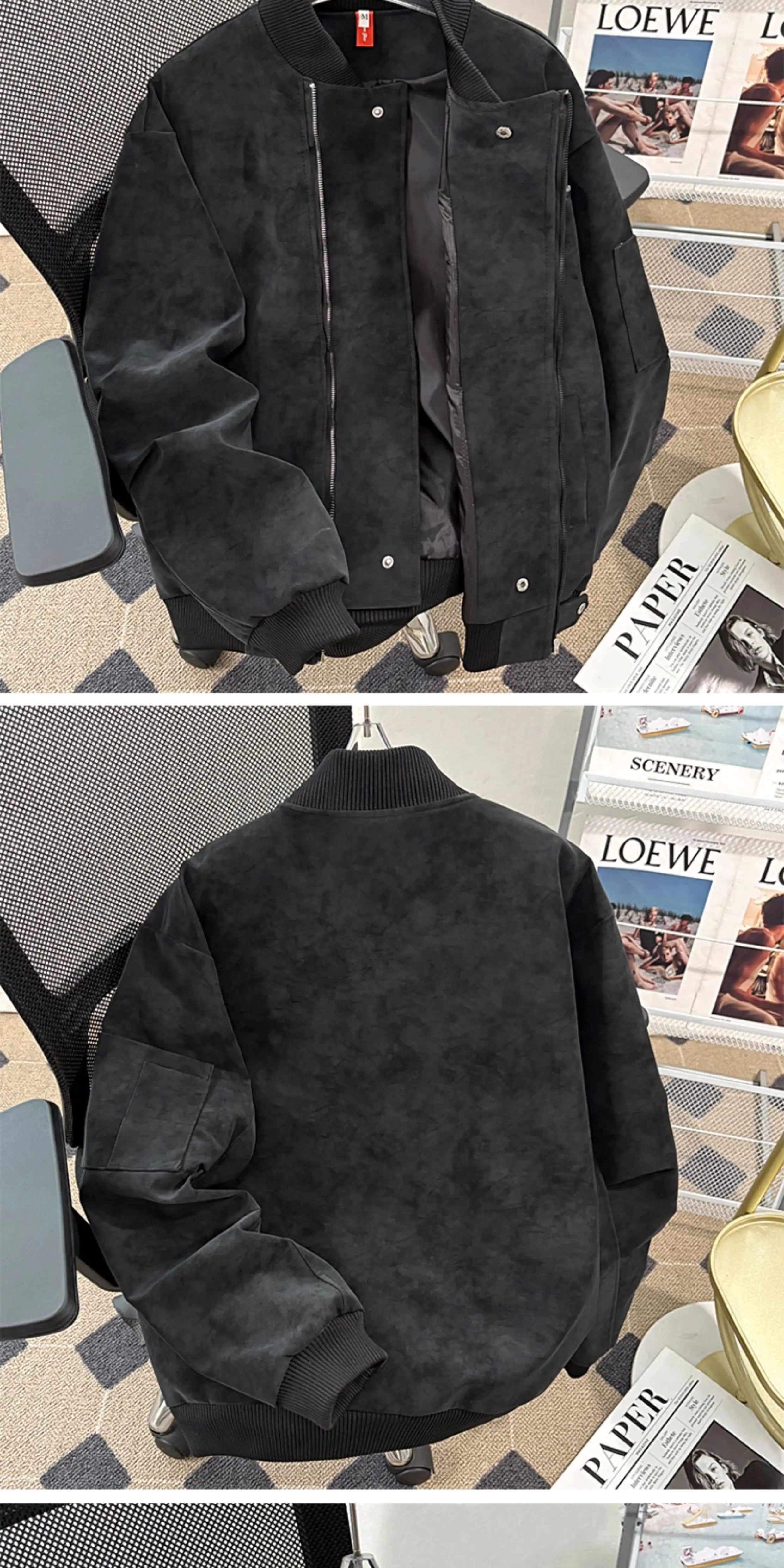 Riolio American Baseball Jacket Men's Autumn Winter Korean Style Trendy Loose Silhouette Work Jacket Handsome High-end Motorcycle Suit