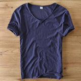 Summer T Shirt Men Linen Cotton Short Sleeve Tshirt V-neck Tops&Tee Breathable Comfortable Slim T-shirt Men Dropshopping