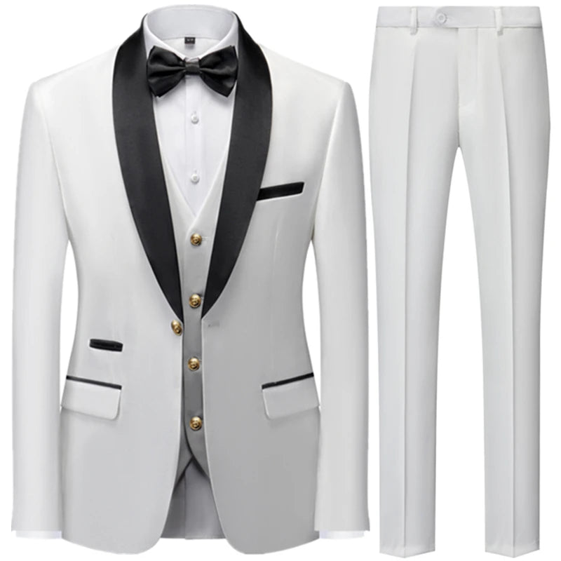 Riolio Suit Coat Pants Vest 3 Pcs Set / Fashion Men's Casual Boutique Business Wedding Groom Dress Blazers Jacket Trousers