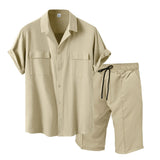 Riolio Men Casual Vacation Short-Sleeved Shirt Shorts Suit 2024 New Fashion Fashion Sports Breathable Comfort Solid Color Two-Piece Set