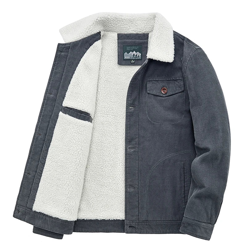 Riolio Winter Mens Jacket Warm Corduroy Jackets and Coats Fur Collar Winter Casual Coats Outwear Male Thermal Cotton Jacket Streetwear