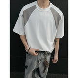 Riolio Mens Breathable Cotton Tshirt man Soft Summer Casual Slim Fit Contrast Panel Simpl Design Streetwear Fashion Tee Line Texture