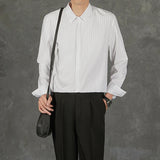 Riolio  New Naples Business Men Shirts Light Luxury Textured Lapel Striped Long Sleeve Cardigan Leisure Premium Commuter Blouse S-4XL