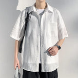 Riolio Summer Short Sleeved Shirt Men Black White Casual Shirts Men Streetwear Loose Pleated Shirts Man Fashion Shirt Large Size 5XL