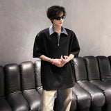 Riolio POLO shirt Mens Luxury new Solid Color Half Zip Polo Checkered Collar Stylish Trendy Streetwear T-Shirt Urban Fashion Casual Wear