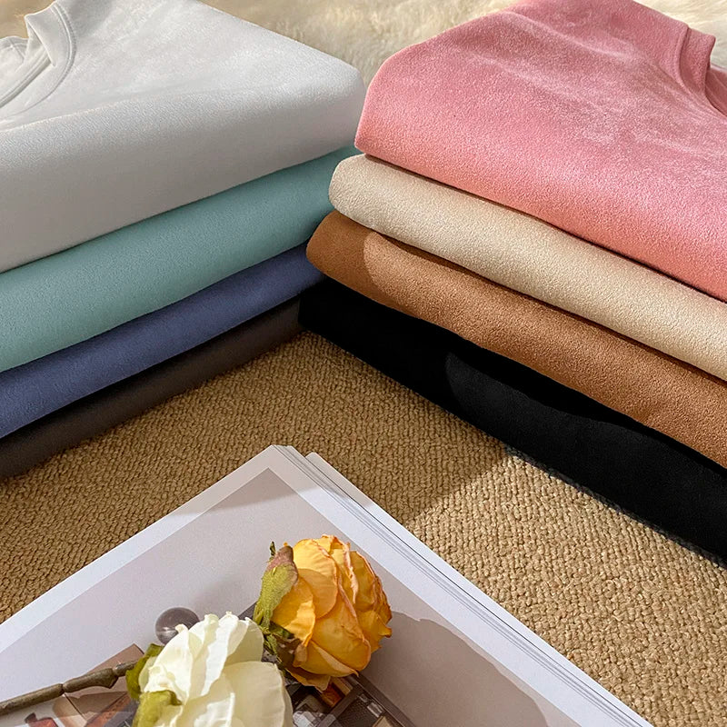 Riolio Summer Short Sleeve T-shirt Men Fashion Retro Suede T Shirt Men Streetwear Hip Hop Loose Round Neck Solid Color Tshirt Mens Top