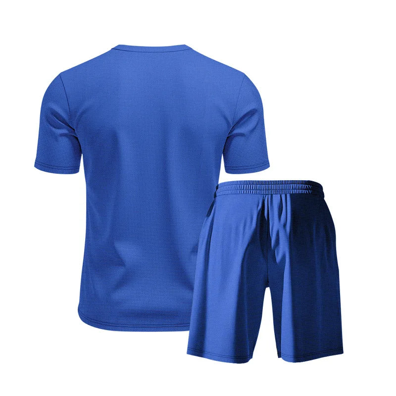 Riolio 2025 Summer Simplicity Men's Suit Loose Walf Checks Fabric Breathable Comfort and Casual Short Sleeve Shorts Two-Piece Suit