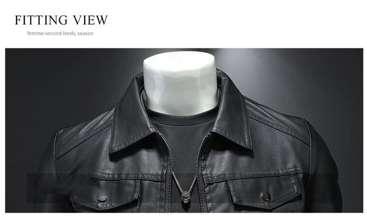 Riolio Men's lapel leather jacket autumn oversized slim motorcycle riding suit winter thickened PU leather waterproof work clothes