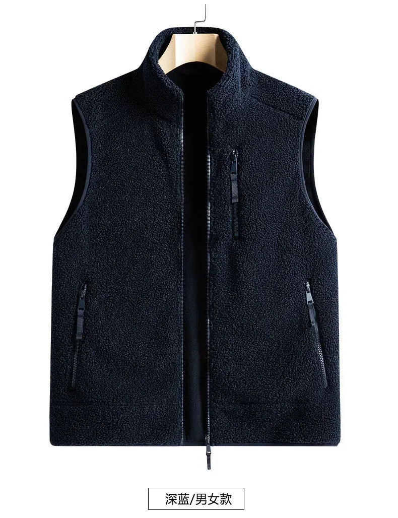 Riolio Outdoor Sleeveless Coats Vests Male Warm Cotton Waistcoat Autumn Jackets Thick Vests Man Classic  Lamb Cashmere Men Fleece Vest