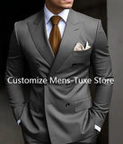 Riolio prom suit High Quality Brown Men's Suits Double Breasted Bespoke Double Breasted Peaked Lapel Formal Blazer Slim Fit 2 Piece Jacket Pants