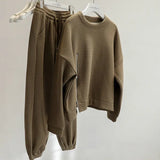 Riolio Korean Casual Sports Suit Large Size Plus Velvet Set Zipper Design Sports Sweatshirt Tying Trousers Casual Simple Two-piece Set