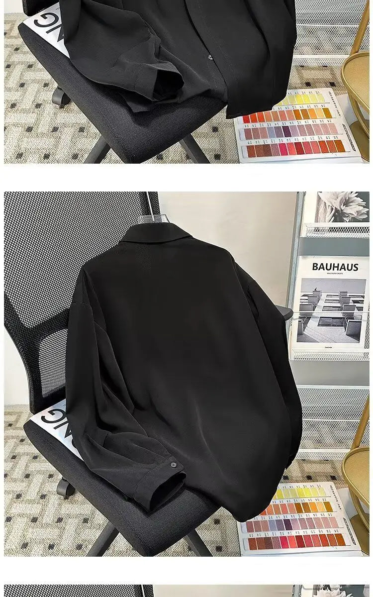 Riolio Korean High-end Long-sleeved Shirt Men's Solid Color High-end Droop Top Spring and Autumn Loose Handsome Shirt Chic Streetwear