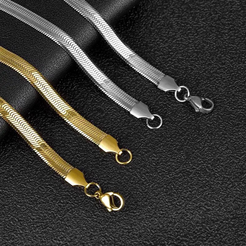 Riolio Classic Stainless Steel Flat Chain Necklace Herringbone Snake Chain For Men Women Chokers Clavicle Necklace Jewelry Gift